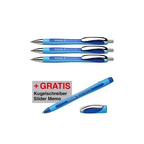 AKTION: Schneider Kugelschreiber Slider Rave XB blau, Schreibfarbe: blau, 3 St. + GRATIS Schneider Kugelschreiber Slider Memo XB