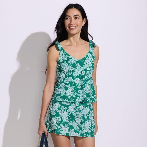 Tankini-Top mit geknoteten Trägern und Flattersaum in Lang-Größe, Damen,  Grün, Elasthan/Nylon-Mischung, by Lands' End