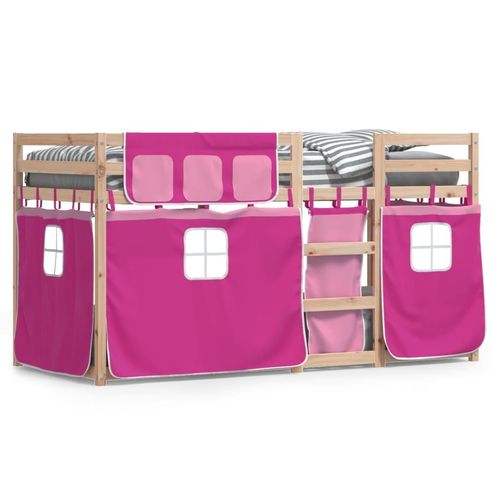 Etagenbett Mit Vorhängen Rosa Massivholz Kiefer | Farbe: Rosa | Größe: 90 x 190 cm