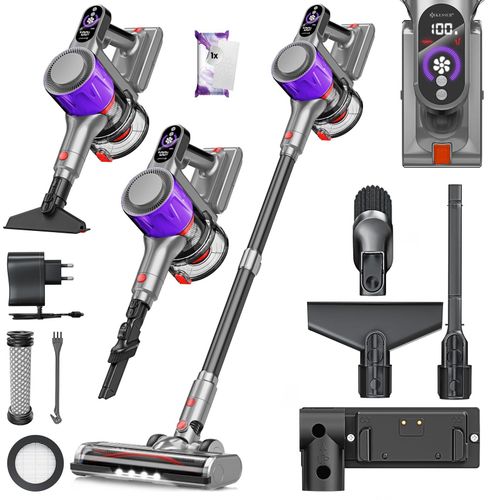 KESSER® Akku Staubsauger kabellos bis 60 Min. Laufzeit & Leise Akku Staubsauger mit LED Display Stabstaubsauger beutellos mit Anti-Tangle-Bodenbürste für Hartböden Teppich Tierhaare