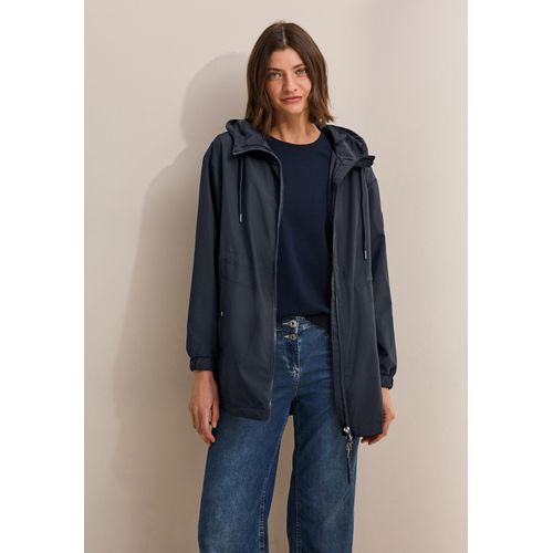 Outdoorjacke CECIL, Damen, Gr. XS (36), blau (schwarz navy blau), Stoff, 100% Polyester, unifarben, casual, gerade normal, ohne Ausschnitt, Langarm elastischer Bund, Jacken, mit Kapuze mit Tunnelzugband