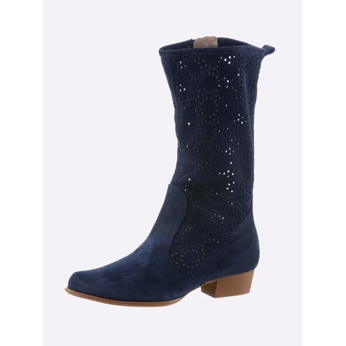 Stiefel HEINE, Damen, Gr. 40, blau (marine), Leder, Veloursleder, Rindsleder, modisch, Schuhe Cowboystiefel Sommerstiefel Reißverschlussstiefel