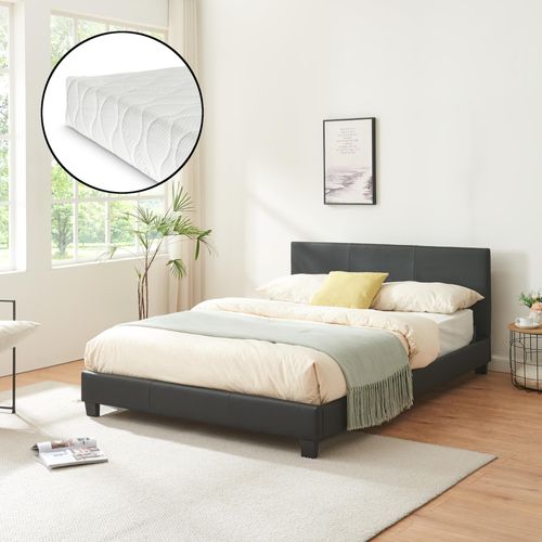 Kunstlederbett 'Albacete' mit Matratze Kunstleder 140x200 cm Schwarz