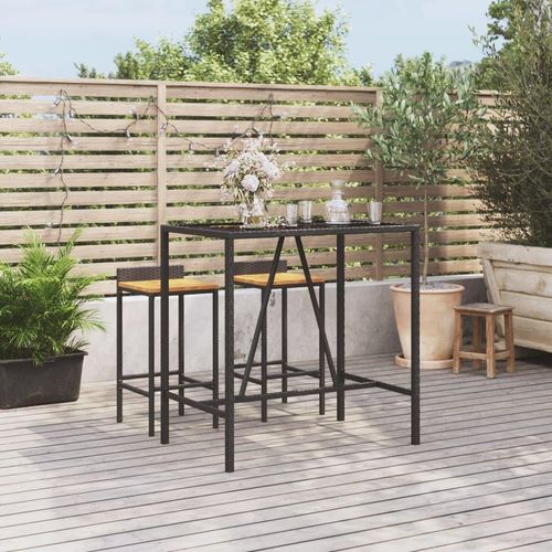 Bartisch mit Glasplatte Schwarz 110x70x110 cm Poly Rattan