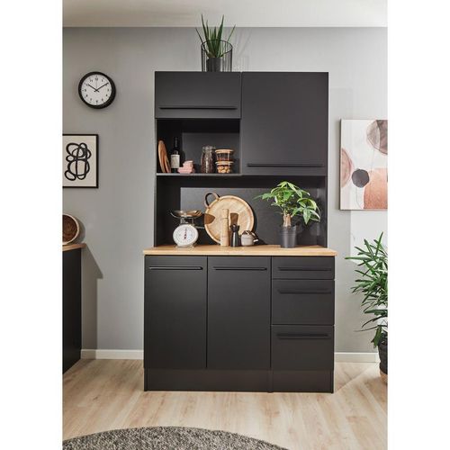 Mid.you Buffet , Schwarz, Eiche , Kunststoff , 2 Fächer , 3 Schubladen , 120x211x60 cm , Beimöbel erhältlich , Küchen, Küchenmöbel, Buffetschränke