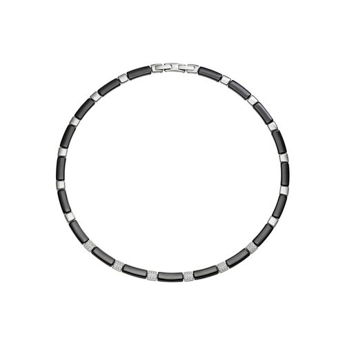 Collier JOBO, silber (edelstahlfarben), Halsketten, Damen, Edelstahl Keramik, L: 47, Edelstahl, Keramik, Collier, Keramik mit Edelstahl und 54 Zirkonia 47 cm