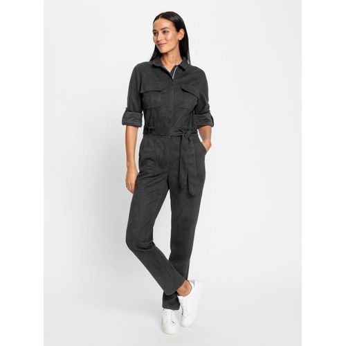 Overall HEINE, Damen, Gr. 48, Normalgrößen, schwarz, 90% Polyester, 10% Elasthan, unifarben, lang, Langarm, Overalls