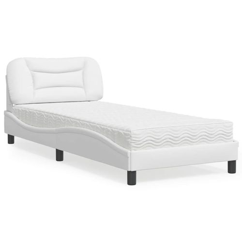 Bett Mit Matratze Kunstleder | Farbe: Weiß | Größe: 90 x 190 cm