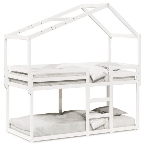 Etagenbett Mit Dach Massivholz Kiefer | Farbe: Weiß | Größe: 90 x 190 cm