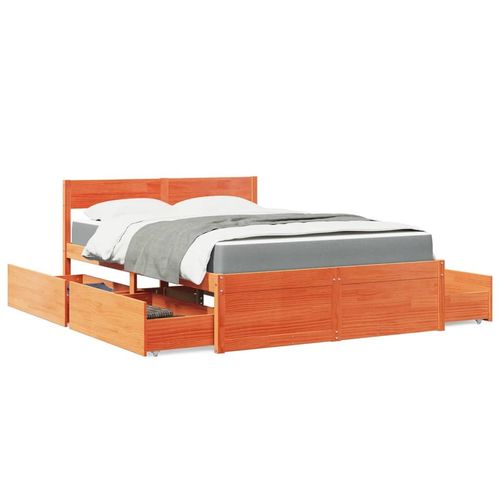 Bett Mit Schubladen Und Matratze 180X200 Massivholz | Farbe: Wachsbraun | Größe: 120 x 200 cm