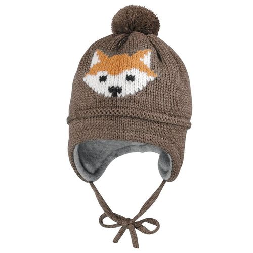 MAXIMO Strickmütze, mit Fuchsmotiv mit Pompon und Bindeband