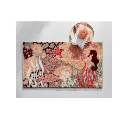 Badematte GRUND Gr. 2, bunt (taupe, koralle, gemustert), rechteckig (50cm x 90cm),, Badematten