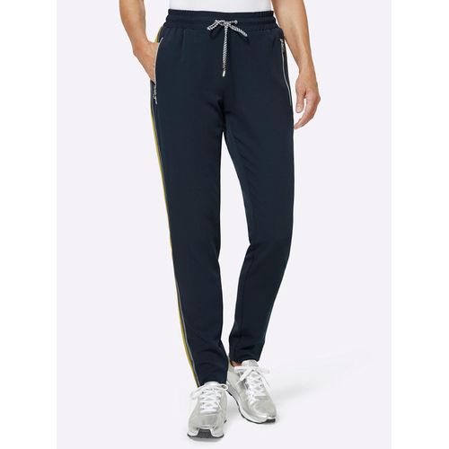 Jogger Pants CREATION L, Damen, Gr. 52, Normalgrößen, blau (marine), 88% Polyester, 12% Elasthan, gemustert, lang, Hosen