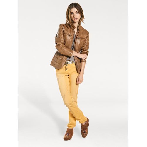 Lederjacke HEINE, Damen, Gr. 34, braun (cognac), 100% Lammnappaleder, unifarben, Langarm, Jacken
