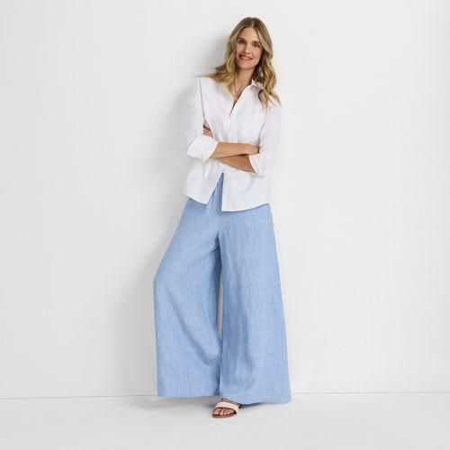 Leinen-Palazzohose, Damen,  Blau, Leinen, by Lands' End