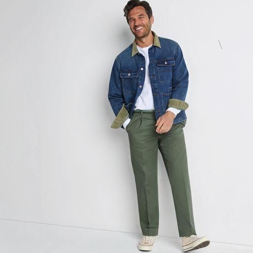 CLASSIC COMFORT. Bügelleichte Chino mit Bundfalten, Herren,  Grün, Baumwolle, by Lands' End