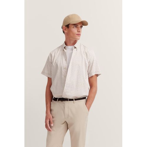 Kurzarmhemd BUGATTI, Herren, Gr. L, Normalgrößen, 60, taupe, 100% Baumwolle, gepunktet, casual, normal, Kurzarm, Hemden, aus Satin-Twill