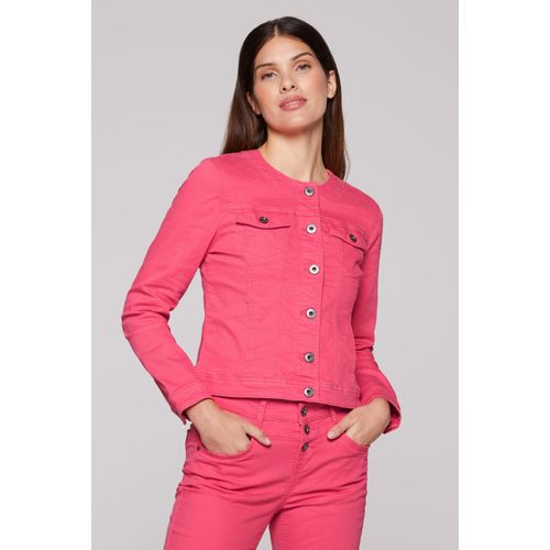 Jeansjacke SOCCX, Damen, Gr. S, rot (coral pink), Material: 85% Baumwolle, 12% Polyester, 3% Elasthan, unifarben, casual, tailliert kurz, Langarm eingesetzt 1-Knopf-Manschette, Jacken, mit Brusttaschen