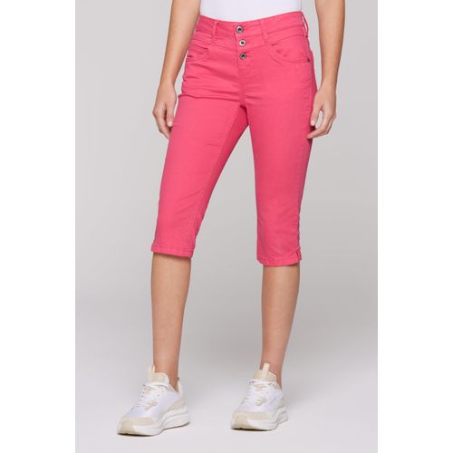 Jeansshorts SOCCX, Damen, Gr. 26, Kurz, rot (coral pink), Material: 85% Baumwolle, 12% Polyester, 3% Elasthan, bestickt, casual, regular fit, Jeans, mit Ziernähten