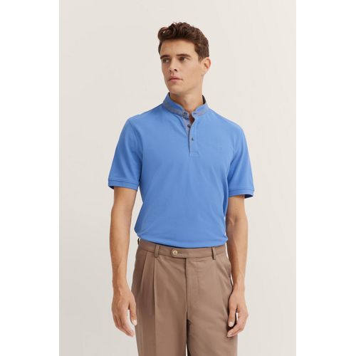 Poloshirt BUGATTI, Herren, Gr. S, 340, blaugrau, 100% Baumwolle, unifarben, casual, normal, ohne Ausschnitt, Kurzarm Rippbündchen, Shirts, mit Stehkragen