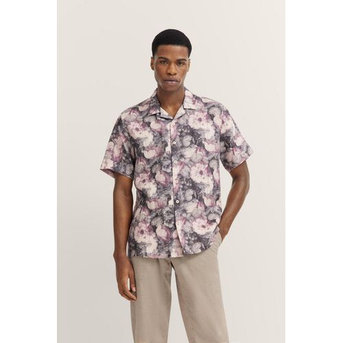 Kurzarmhemd BUGATTI, Herren, Gr. 3XL, Normalgrößen, 80, braun, 100% Leinen, geblümt, casual, regular fit, Kurzarm gerader Abschluss, Hemden, mit Blumenmuster