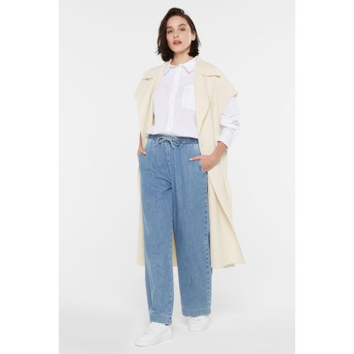 Loose-fit-Jeans SENSES.THE LABEL, Damen, Gr. L, Normalgrößen, blau, Material: 80% Baumwolle, 20% Hanf, unifarben, casual, loose fit, Jeans, mit Elastikbund
