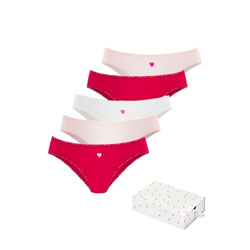 Jazz-Pants Slips LASCANA, Damen, Gr. 44/46, rot (rot, creme, rosa), Single Jersey, Obermaterial: 95% Baumwolle, 5% Elasthan. Spitze: 90% Polyamid, 10% Elasthan, bedruckt, gemustert, unifarben mit Farbeinsätzen, körpernah, Unterhosen, mit süßen Herzchen-Prints und aus elastischer Baumwoll-Qualität