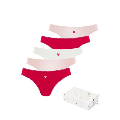 String LASCANA, Damen, Gr. 36/38, rot (rot, creme, rosa), Single Jersey, Obermaterial: 95% Baumwolle, 5% Elasthan. Spitze: 90% Polyamid, 10% Elasthan, bedruckt, gemustert, unifarben mit Farbeinsätzen, körpernah, Unterhosen, mit süßen Herzchen-Prints und aus elastischer Baumwoll-Qualität