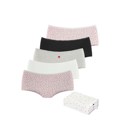 Panty LASCANA, Damen, Gr. 32/34, bunt (creme, grau, schwarz, rot), Single Jersey, Obermaterial: 95% Baumwolle, 5% Elasthan. Spitze: 90% Polyamid, 10% Elasthan, bedruckt, gemustert, unifarben mit Farbeinsätzen, körpernah, Unterhosen, mit süßen Herzchen-Prints und aus elastischer Baumwoll-Qualität