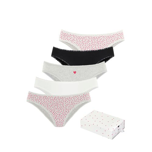 Jazz-Pants Slips LASCANA, Damen, Gr. 36/38, bunt (creme, grau, schwarz, rot), Single Jersey, Obermaterial: 95% Baumwolle, 5% Elasthan. Spitze: 90% Polyamid, 10% Elasthan, bedruckt, gemustert, unifarben mit Farbeinsätzen, körpernah, Unterhosen, mit süßen Herzchen-Prints und aus elastischer Baumwoll-Qualität