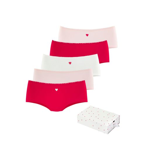 Panty LASCANA, Damen, Gr. 44/46, rot (rot, creme, rosa), Single Jersey, Obermaterial: 95% Baumwolle, 5% Elasthan. Spitze: 90% Polyamid, 10% Elasthan, bedruckt, gemustert, unifarben mit Farbeinsätzen, körpernah, Unterhosen, mit süßen Herzchen-Prints und aus elastischer Baumwoll-Qualität