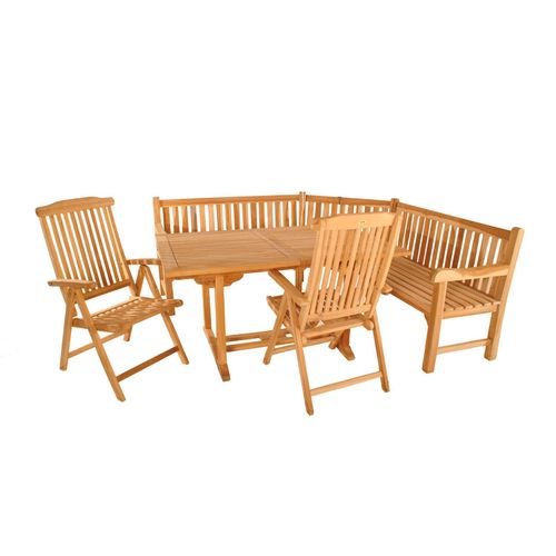 Gartenmöbel Set 4tlg mit Eckbank Teak Gartentisch ausziehbar 120-170 cm MADERA/ARUBA