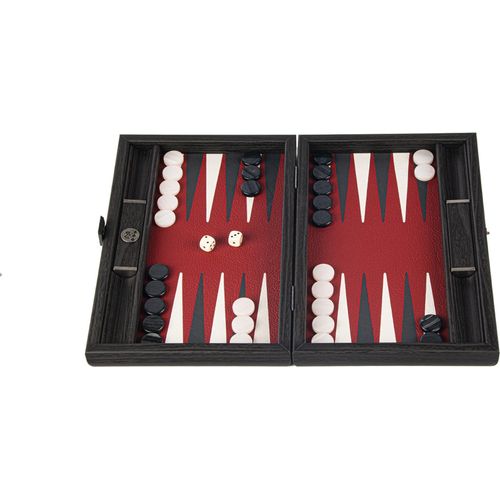 Leatherette Bordeaux Red Backgammon - 30x20cm - Dark Grey & Ice White