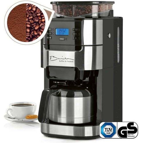 Barista Filterkaffeemaschine mit Mahlwerk mit Thermokanne Inkl. Thermo-Kanne für bis zu 10 große Tassen Kaffee Kaffeebohnen und Kaffeepulver Edelstahl