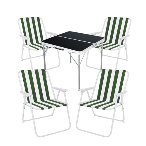 5-teiliges Campingmöbel Set Alu L80xB80xH70cm grün-weiß