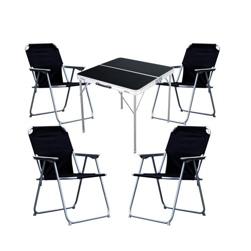 5-teiliges Campingmöbel Set Alu L80xB80xH70cm schwarz