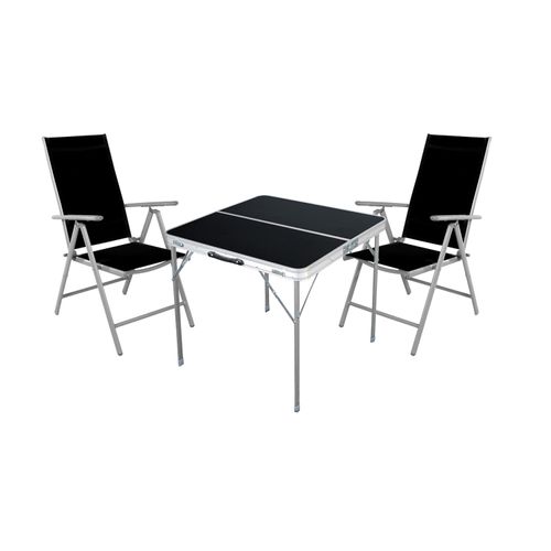 3-teiliges Campingmöbel Set Aluminium Textilen schwarz