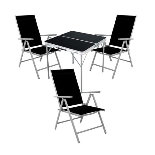 4-teiliges Campingmöbel Set Aluminium Textilen schwarz
