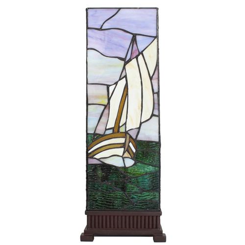 Clayre & Eef Tiffany Tischlampe 18x18x48 cm Beige Violett Glas Segelboot
