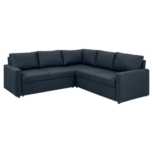Sacramento Ecksofa versteckte Aufbewahrung und ausziehbares Bett dunkelblau.