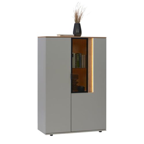 Dieter Knoll Highboard , Eiche, Hellgrau , Metall , furniert , 5 Fächer , 92.9x136.6x42 cm , Typenauswahl, Beimöbel erhältlich, in verschiedenen
