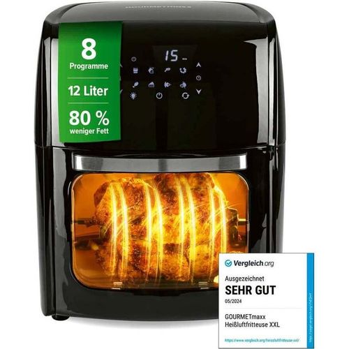 GOURMETmaxx XXL Heißluftfritteuse 12 Liter Fritteuse Heißluft Airfryer Friteuse Grill Timer Backofen digitale Fettfrei Dörrautomat Fettarm
