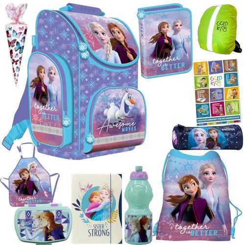 Schulranzen Set XXL 12er Ranzen Tornister Federmappe Turnbeutel Brotdose Trinkflasche Zuckertüte Schürze Stiftetasche Aufgabenheft für die Grundschule Frozen Eiskönigin Motiv