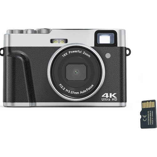 INF Digitalkamera 4K/48 MP/16-facher Zoom/Autofokus/Sucher/Anti-Shake/32GB-Karte