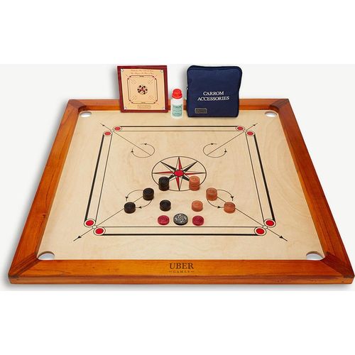 Carrom - Karromspiel - ECO-Hartholz - 74x74 cm Wettkamp - Mit Tisch