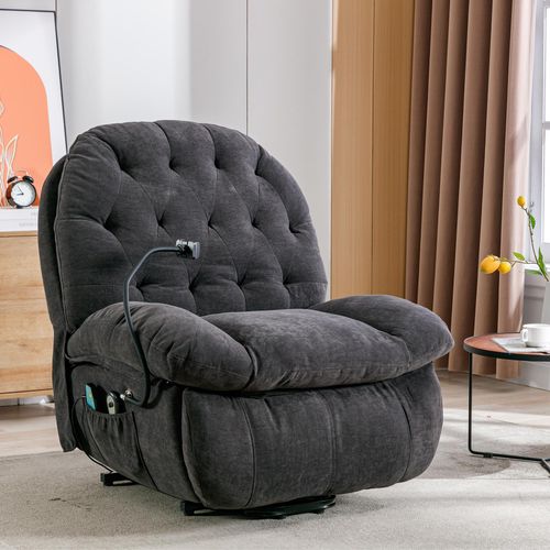 MODFU Elektrischer Freizeitsessel, Fernsehsessel mit Handyhalterung, Massagesessel mit Kippfunktion und Heizfunktion, Liegesessel mit Fernbedienung, Teddysamt, Schwarz (Neuer Stil)