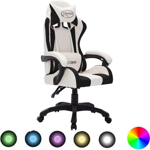 Gaming-Stuhl mit RGB LED-Leuchten Weiß und Schwarz Kunstleder