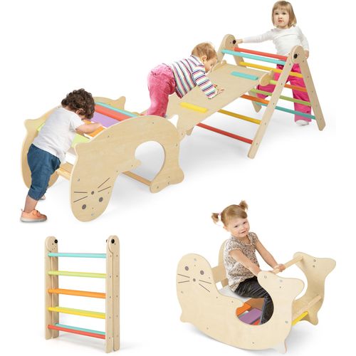 COSTWAY Kletterdreieck mit Rutsche, 7 in 1 Klettergerüst Indoor ab 3 Jahren, Kletterdreieck klappbar & höhenverstellbar (Bunt)