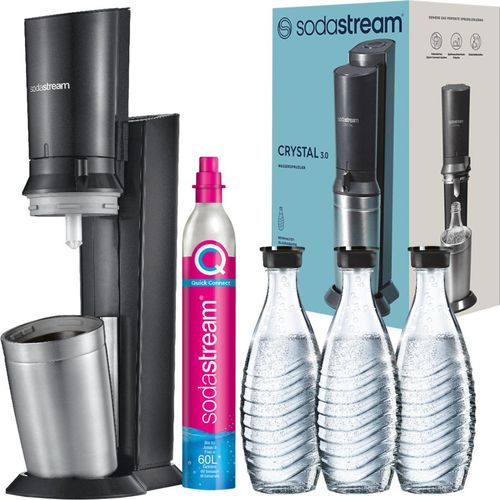 Sodastream Crystal 3.0 Wassersprudler Schwarz mit 3 Glaskaraffen CO2