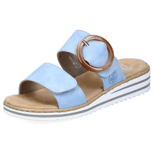 Pantolette RIEKER, Damen, Gr. 37, blau (hellblau), Lederimitat, elegant, Schuhe, Keilabsatz, Sommerschuh, Schlappen mit softer Innensohle, Topseller